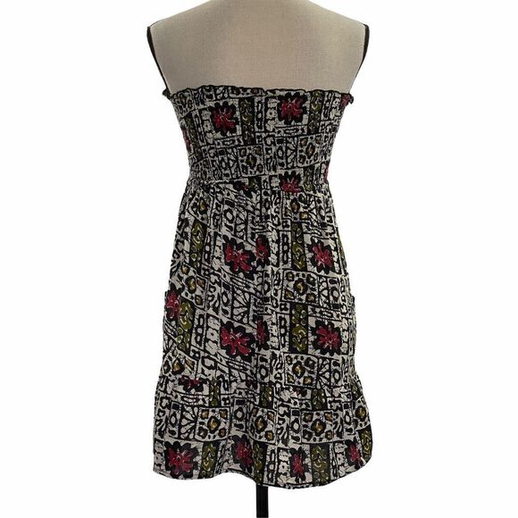 ABSTRACT Cartoon Floral Strapless Button Dress - Picture 4 of 9